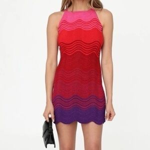 TORN by Ronny Kobo Hope Colorblock Scalloped Knit Mini Dress Sleeveless Size M